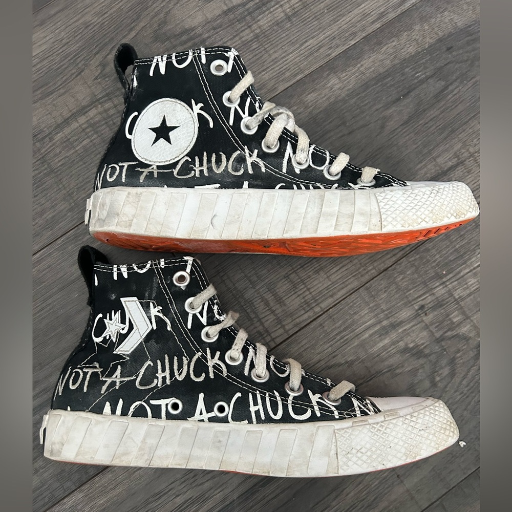 CONVERSE youth size 4 Untitl3d high top “Not a Chuck” black white sneakers